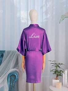 Customized Satin Lace Trim Bridal Robe, Bridesmaid Personalized Wedding Robe, Wedding Party Robe, Personalized Name Robe, Bridal Shower Gift, Silky Loungewear, Bridesmaid Matching Silky Loungewear, Wedding Party Gift, Perfect Gift - Multicolor - View 20