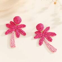 1 Pair Handmade Woven Raffia Coconut Tree Earrings, Boho Tropical Palm Leaf Earrings, Suitable For Women's Daily, Holiday, Party Wear