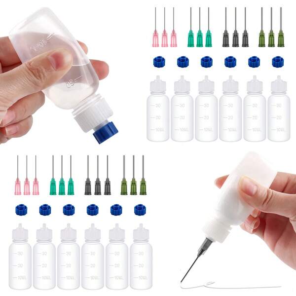 DONQE Glue Applicators Bottles,30ml Plastic Squeezable Dropper Bottles With Needle Tip 14ga 16ga 18ga 20ga For Glue Applications,Paint Quilling Craft And Oil Squeezable Dropper Bottles Crafting