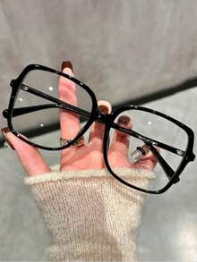 1 Pair Unisex Fashion Oversized Square Frame Versatile Casual Flat Glasses, Suitable For Reading, Outfit Accessory, Holiday Gift, Elegant