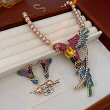 Creative And Fashionable Imitation Pearl Parrot Bird Wings, Cute Animal Necklace, Light Luxury, Niche Elegance, Retro High-End Design Sense, Earrings, Daily Leisure Commuting Accessories, Suitable For Banquets, Parties, Birthdays And Holiday Gifts For Girlfriends And Girlfriends - 項鍊-彩色(環保) - 查看 8
