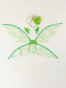 1 set d'ailes de lutin vertes avec serre-tête + accessoires d'oreilles de lutin, accessoires de déguisement pour le thème des contes de fées