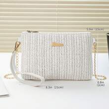 New Chain Straw Clutch Bag, Large Capacity Zipper Phone Pouch, Unique Woven Women Handbag - White - View 2