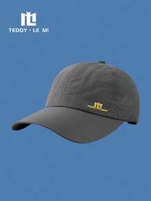 TEDDY LE MI 1pc Unisex Couple Black/Navy Blue/Royal Blue/White/Beige/Light Grey/Dark Grey Metal Letter "TEDDYLEMI" Breathable Perforated Summer Quick-Dry Sun Protection Casual Baseball Cap, Outdoor Hiking Running Office Home Travel Hat