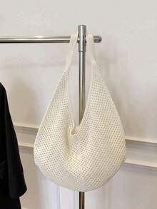 Large Capacity Crochet One Shoulder Tote Bag - Lightweight, Multifunctional Knitted Handbag, Beige, Pink, Brown, Black, Suitable For Travel, Beach, Vacation And Daily Use, Oversized Tote Bag