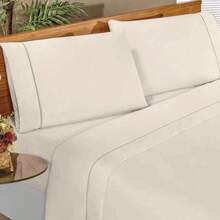 Ponto Palito Bed Sheet Set Kit Single/Double/Queen/King MicroPercal 4 Pieces With Pillowcase 400 Thread Count - Champagne - View 1