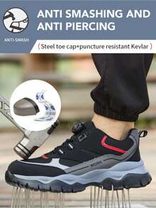 Scarpe di da uomo, scarpe con punta in acciaio traspiranti, stivali da lavoro leggeri con suola in EVA anti-perforazione, scarpe da lavoro nere anti-pressione e durevoli, scarpe protettive adatte per cantieri edili, magazzini, giardinaggio, fabbriche, lavori all'aperto, ecc. Scarpe sportive da donna, anti-schiacciamento, da trekking, anti-scivolo per viaggi, stivali da lavoro con punta in acciaio, stivali da costruzione e da indossare quotidianamente, stivali da lavoro, officina di forgiatura, scarpe di - nero - Visualizzare 3