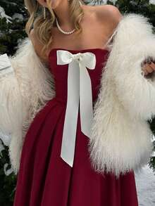 Elegantes, sexy, süßes trägerloses Korsett-Kleid, Reißverschluss-Schleife Partykleid für Frauen, geeignet für Weihnachtsparty, Bankett, Geburtstagsfest, Date, Herbst/Winter, Neujahr