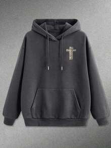 Ropa De Invierno Mujer 310g Men's   Pocket Hoodie, Front Camouflage Cross Small Logo, Back Scripture Camouflage Cross, Religious Outdoor Style, Autumn And Winter Casual Top. Sweatshirts For Men - 深灰色 - 查看 2