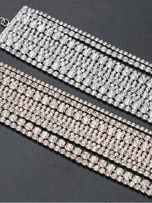 1 件高端精致短款 Choker 项链，镶嵌闪亮水钻，奢华多层水晶 Choker 项链，女士水钻链项链，个性珠宝，婚礼派对礼物，超闪爪链多层玻璃钻石项链，欧美夸张配饰，女士宴会时尚配饰