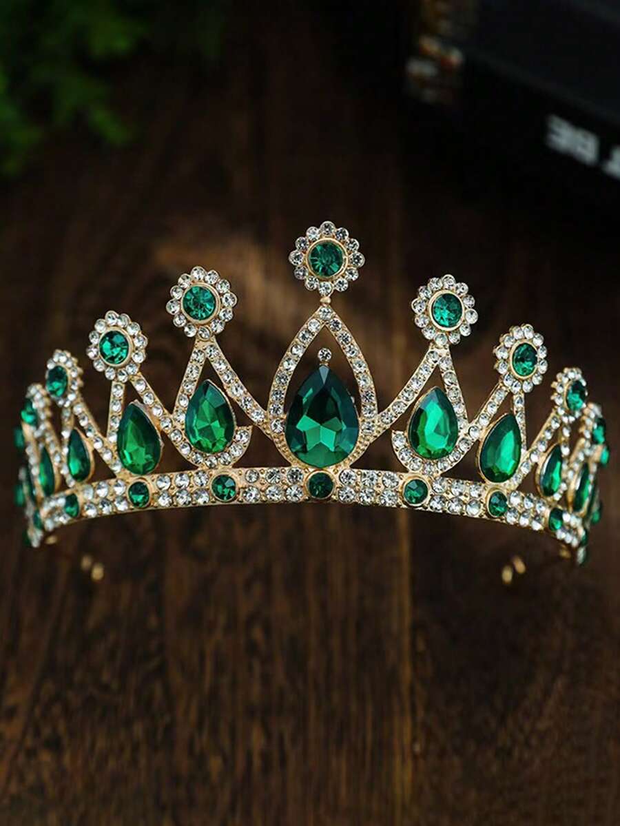 Vương miện cô dâu phong cách Baroque sang trọng, kèm băng đô đính đá quý bằng hợp kim vàng. Thích hợp cho đám cưới, tiệc sinh nhật, tiệc Halloween, trang trí trang phục nữ. - màu xanh lá - Xem 1