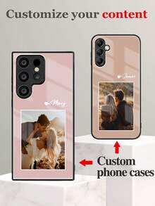 Customized Black TPU Photo Frame Style Phone Case, Shockproof Personalized Heart Text Cover Compatible With Samsung A13/A14/S24 Ultra, XR/13/15 Pro Max,International Version, Not The Domestic Version - Black - View 2