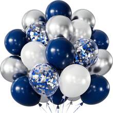 40pcs Navy Blue And Silver Balloons, 10in/25.4cm Navy Blue Balloons With Silver Confetti Balloons, Pearl White Latex Balloons. Suitable For Birthday, Wedding, Valentine's Day, Christmas, New Year, Opening Ceremony, Graduation Season, Home Decor, Balloon Arrangement, Balloon Party, Photography Props Sign-In Photo Atmosphere Background, Still Life Decoration - 藍色 - 查看 1