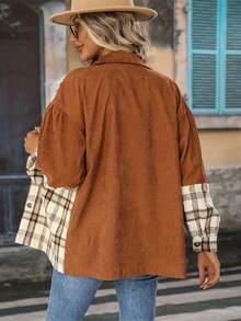 Plus Size Womens Classic Plaid Shirt Fashion Casual Avant Garde Design Outerwear Jacket For Autumn Winter 2025 In Earthy Tones