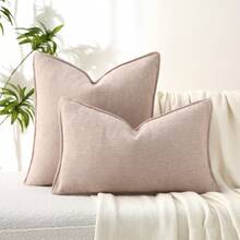 1个（不含枕芯）黑色雪尼尔抱枕套，设计优雅，柔软奢华，适用于沙发、床和家居装饰，圣诞抱枕套 - 藕粉色 - 查看 3