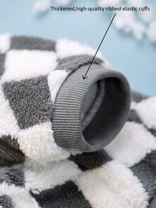 1pc Dark Gray And White Jacquard Diamond Grid Comfortable Cotton Fleece Pet Sweatshirt Dog Hoodie