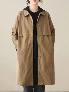 Women's Fall/Winter New Versatile Casual Oversized Trench Coat - Korean-Style, Figure-Flattering Solid Color, Mid-Length Lapel Outerwear