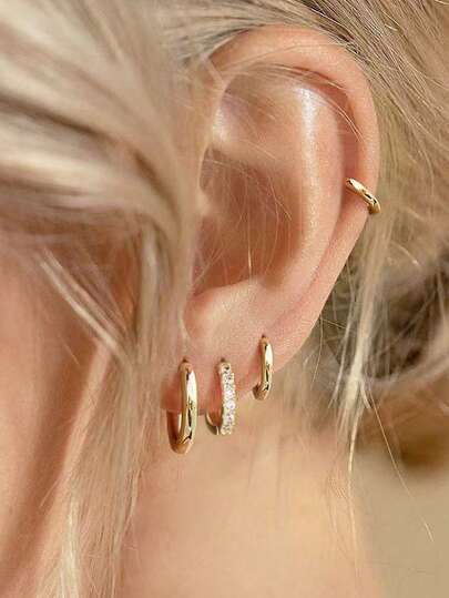 DareSee 4 Pairs Dainty CZ Gold Huggie Hoop Earrings For Women, 14K Gold Plated Stainless Steel Lightweight Small Earring Hoops For Cartilage Rook Daith Piercing Gift For Her Music-Fest Y2K-Fest Back To School Autumn Winter Gifts