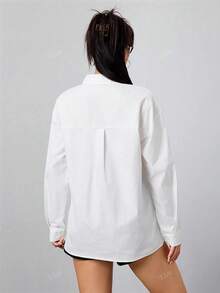 休闲百搭通勤前扣刺绣衬衫 - 白色 - 查看 2