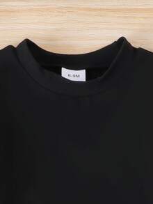 1pc Baby Girls' Cute Black Long Sleeve Sweatshirt Patchwork With Red Plaid Dress, Lightweight For Autumn/Winter