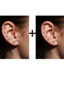 Conjunto de brincos femininos de 8/4 peças, elegante, com zircônia cúbica preta, formato de aranha e teia de aranha, adequado para perfurações do lóbulo da orelha, hélice, cóclea e trago, conjunto de brincos multifuncionais, perfeito para festas diárias, férias de lazer e presentes de feriado - Conjunto 7 - Ver 6