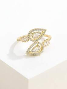 1 Piece Fashionable 14K Gold-Plated Double-Headed White Stone Drop Ring For Women's Daily Wear