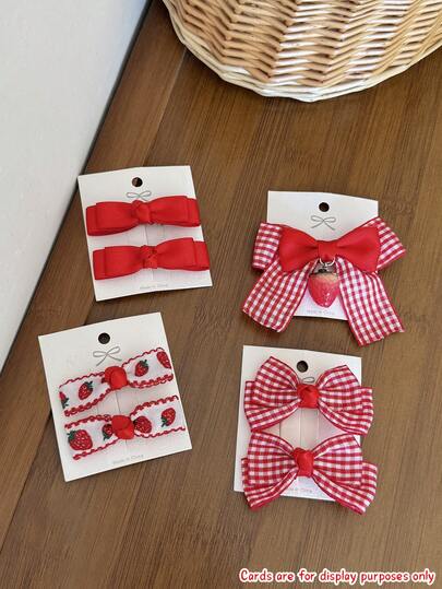 2pcs/Set Or 1pc Women's Fashion Casual Elegant Girly Striped Plaid Ribbon Strawberry Accessory Bow Hair Clip Iron Alloy Duck Clip, Suitable For Daily Commute, Festivals, Parties, Birthdays, Shopping, Travel, Photography, Any Occasion, Great Gift For Best Friends, Cute Accessories