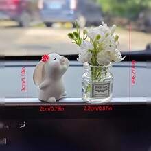 2pcs Of Small Rabbit Jasmine Flower Central Control Healing Ornaments, Car Vase Decorations, Perfume Car Interior Decor Items.