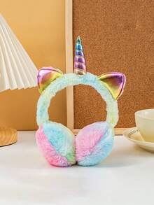 Unicorn Children's Thermal Earmuffs - Winter Cold-Resistant Faux Rabbit Fur Earmuffs, Over-The-Head Adjustable Ear Warmers - Marled Color Earmuffs Shipped Randomly