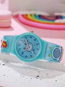 1 chiếc/bộ đồng hồ đeo tay LED tròn họa tiết hoạt hình dễ thương dành cho bé trai và bé gái, thích hợp cho thanh thiếu niên và học sinh, quà tặng Halloween/Sinh nhật/Lễ Tạ ơn - Màu xanh Bạc hà - Xem 3