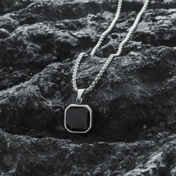 قلادة بسيطة للرجال من الفولاذ المقاوم للصدأ بقطرة زيت سوداء، سلسلة كنزة من الفولاذ التيتاني، متعددة الاستخدامات بأسلوب أوروبي وأمريكي