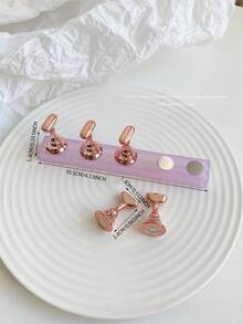 Set de decoración de arte de uñas 3D: 1 pieza de base hueca de acrílico + 5 piezas de puntas de uñas de color gelatina, con cristales de resina, cuentas, strass, efecto láser holográfico estilo coreano vintage, base de madera, 10 puntas de uñas doradas, gran regalo para niñas y mujeres