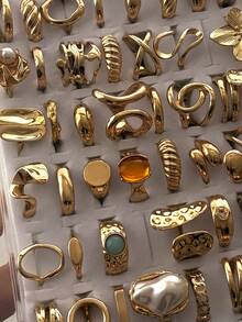 Bộ 30/20/15/10/6 chiếc nhẫn xếp chồng nhiều mảnh cổ điển, thanh lịch, dày dặn - Có hoa, nơ, hình học, ngọc trai, hình dạng bất đối xứng, họa tiết đá nhiều màu, hình trái tim, xếp ly, rỗng, vuông, tròn, xoắn, dây chuyền bện, tối giản, dây trơn, cỡ lớn, nhẫn dày dặn, thời trang, thanh lịch, tinh tế, thiết kế cổ điển, thích hợp cho ngày lễ, tiệc tùng, hẹn hò, làm quà tặng, đeo hàng ngày - Vàng - Xem 7