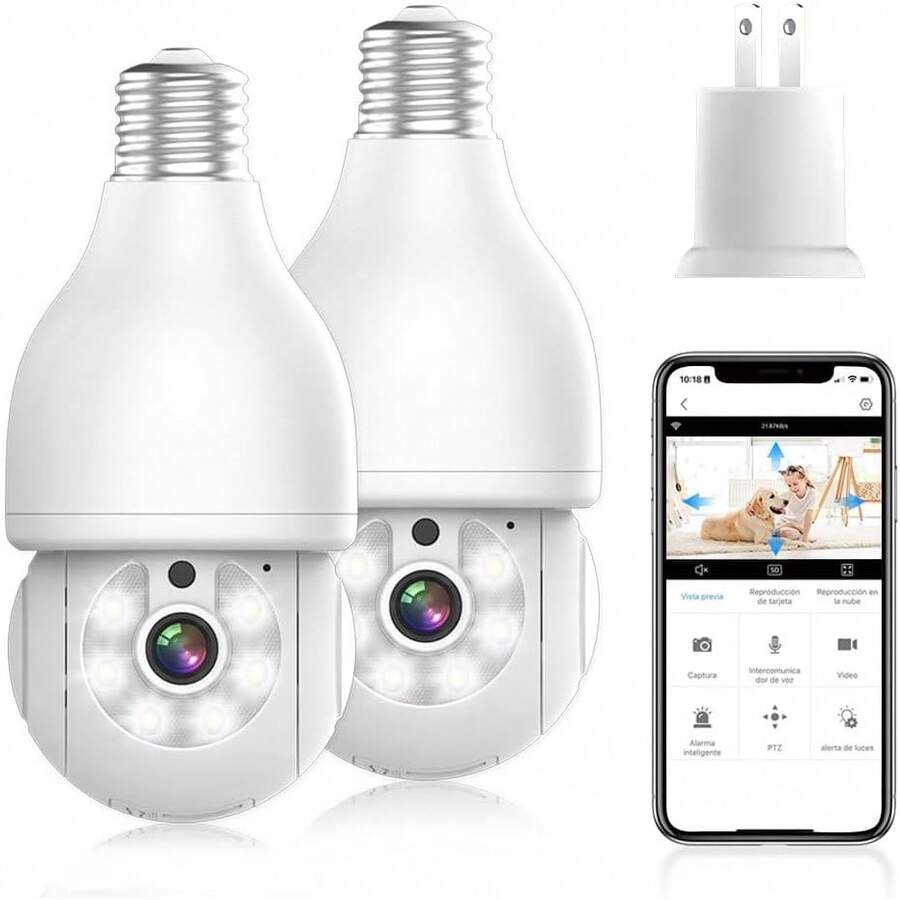 E T EASYTAO. |   2PCS Q17 Foco con Camara de  WiFi, 2MP Camara de Foco 360 ° , iCSee Tris Home App, Base E27, Visión Nocturna, Audio Bidireccional, Detección de Movimiento, Compatible con Alexa - 2 piezas - Ver 1