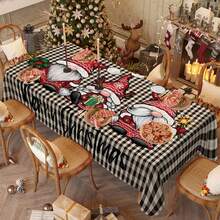 1/20 pezzi Tovaglia impermeabile con motivo di nani natalizi, tovaglia in poliestere a quadri bianchi e neri resistente, decorazione natalizia per tavolo, per decorazioni natalizie interne ed esterne