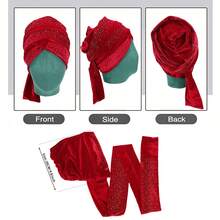 Awegeo 奢华女士非洲风情头巾 – 手工水晶装饰精美头巾，适合特殊场合，也可作睡帽或睡帽使用。 - 彩色 - 查看 5