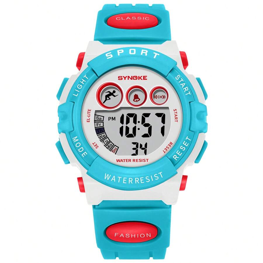 Children's Waterproof Sports Watches Waterproof Multifunction LED Electronic Digital Watches Kids Boys Girls Students Wrist Watch Birthday Best Gift - 藍色 - 查看 1