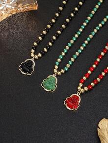 1 pieza Elegante collar de joyería budista - Cadena de cuentas con colgante de Buda para hombres y mujeres, regalo espiritual para Acción de Gracias, cumpleaños, aniversarios - Collar para uso diario y formal, Collares de Buda, Accesorio de fiesta, Estilo bohemio, Acento de piedras preciosas, Diseño intrincado, No magnético