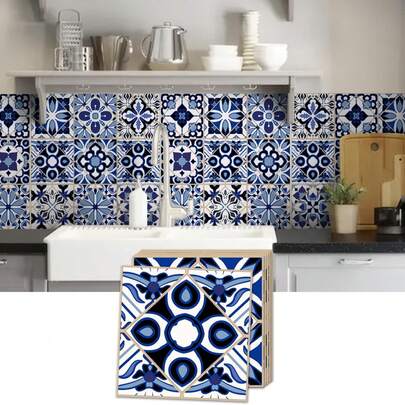 OUTANA 24pcs Blue Mandala Self-Adhesive PVC Removable Home Decor Wall Stickers, Waterproof, Moisture-Proof, Oil-Proof, Easy To Clean, Suitable For Living Room Furniture, Kitchen Tiles, Office, Bathroom Tiles, Kitchen Frames, Bedroom, Bathroom Decor, Renovation Stickers, Wall Paper, Spring Decorations, Refreshing Your Home, Holiday Decoration Stickers, Gifts For Birthday, Graduation