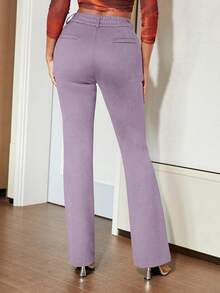 Apperloth A Elegant Solid Zipper Double Button Slant Pocket Back Elastic Waist Wide Leg Slim Fit Work Pants For Women Dress Pants Trousers