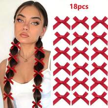18 件女士蝴蝶结发带发饰小蝴蝶结发夹小缎带发夹迷你蝴蝶结发夹女士女孩发饰，爪夹，发夹，发夹 - 紅色 - 查看 1