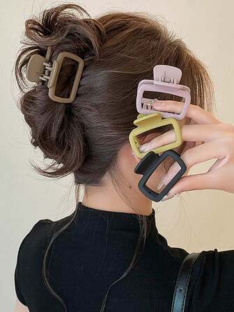 4pcs Women's Square Black Brown Green Pink Lightweight Plastic Hair Claw Hair Clip, Fashionable And Versatile, Elegant And Elegant Hair Accessory Clip, Suitable For Daily Use When Going Out To Wash Your Face, Bathe, Tie Your Hair, Make Up, Match Clothes, Use Jewelry And Headgear Clip Casual Summer Hair Clips Hair Jaw Clip Hair Clamps Hair Clutch Hair Catcher Clip, School Stuff, College