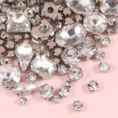 Sew On Rhinestones 150pcs Mixed Shapes Glass Rhinestones Sew On Crystal Gems Mental Flatback With Silver Claw For Jewelry Crafts Clothes Shoes Costume Garment White,Grandma Mothers Day Gift,Mother's Day