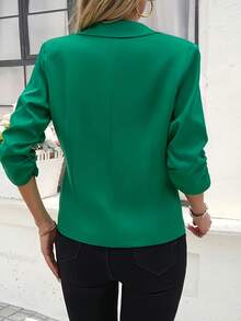 Women's Light Beige Casual Blazer - Open Front 3/4 Sleeve X-Silhouette, Machine Washable Polyester Jacket For Spring & Fall, Versatile For Office & Casual Wear, Smooth Texture, Fall Layering, Minimalist Style, Lightweight Fabric - màu xanh lá - Xem 2