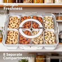 Divided Serving Tray With Lid And Handle, 8 Compartments Snackle Box Container For Portable Snack Platters Large Clear Organizer For Picnic Snacks To Go Dishwasher