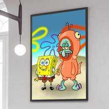 1 pièce Affiche du film Bob l'éponge, Bikini Bottom, Patrick l'étoile, Squidward et autres personnages mignons, convient pour la décoration de la maison, du salon, de la chambre, de la pièce, de l'entrée, du bar, du restaurant, du café, peinture décorative sans cadre