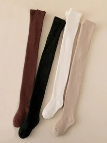 4pairs Girls' Solid Color Tights For Everyday Wear - Multicolor - View 14