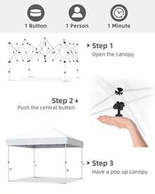 Pop Up Canopy Tent,Outdoor Canopy,10*10FT Commercial Instant Tent Without Sidewall,Portable Sun Shelter With Carry Bag,One-Person Set Up For Picnic Camping Events - Blanco - Ver 5