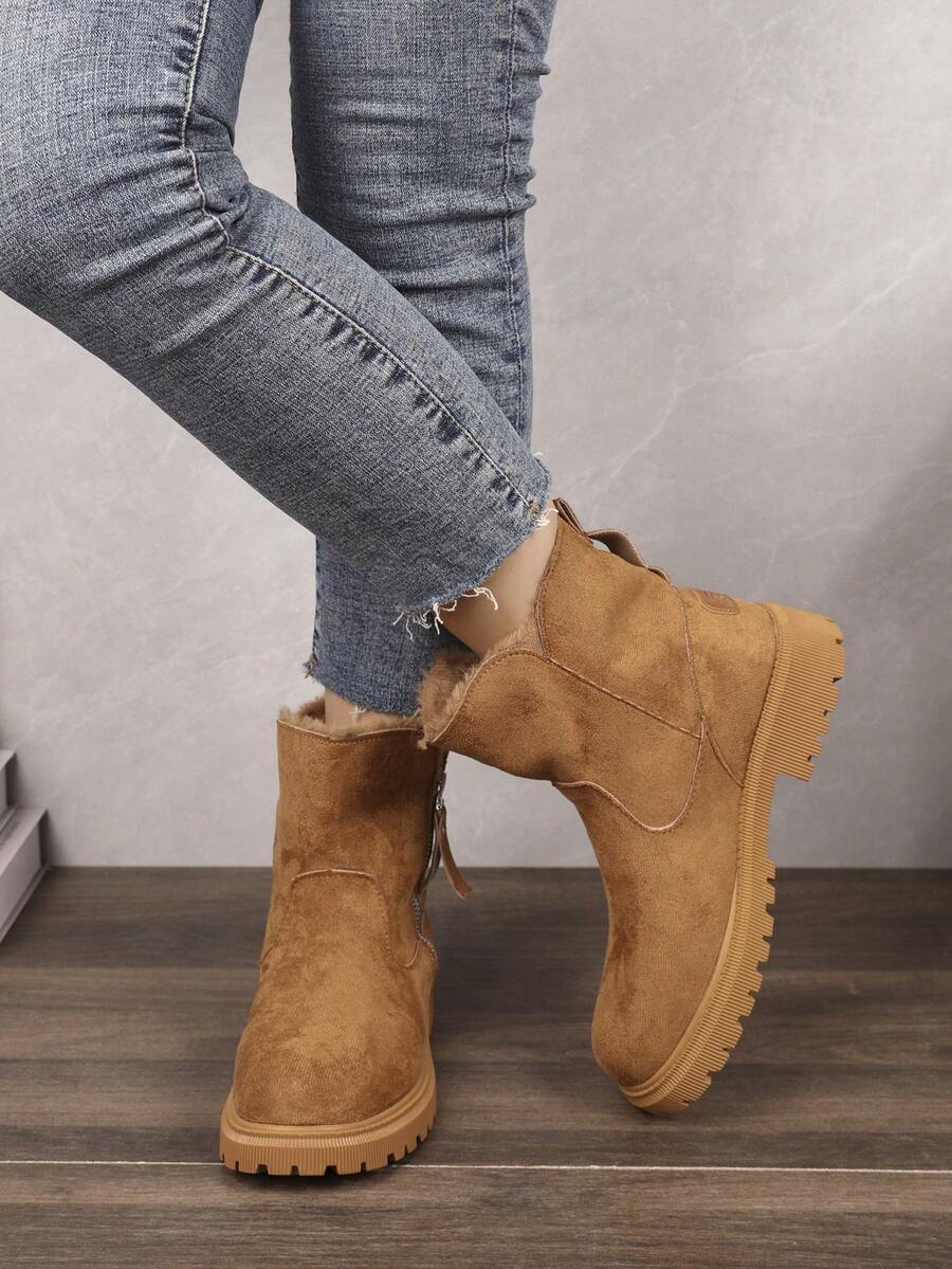 Botas de nieve cortas de invierno para mujer, zapatos versátiles y cálidos, estilo occidental, botas negras