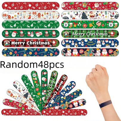 1/6/12/48pcs (Random) Christmas Clapping Bracelet, Fun Clapping Wristband Suitable For Birthday Party Gifts, Classroom Prizes, Birthday Decorations, Party Wristbands, Christmas Party Supplies